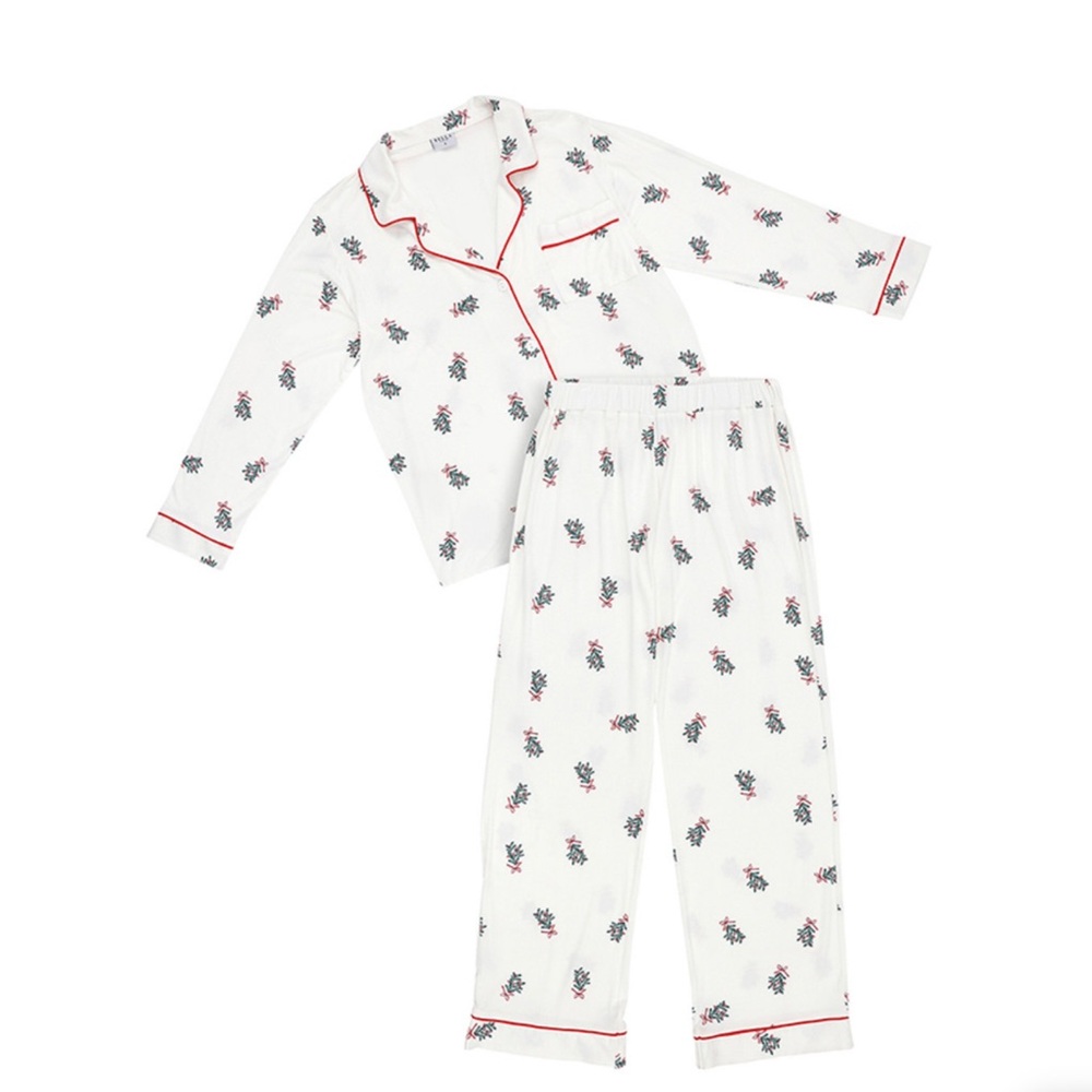 New Bella Sleep & Spa Full-Length Bamboo PJ Set in White + Mistletoe Medium